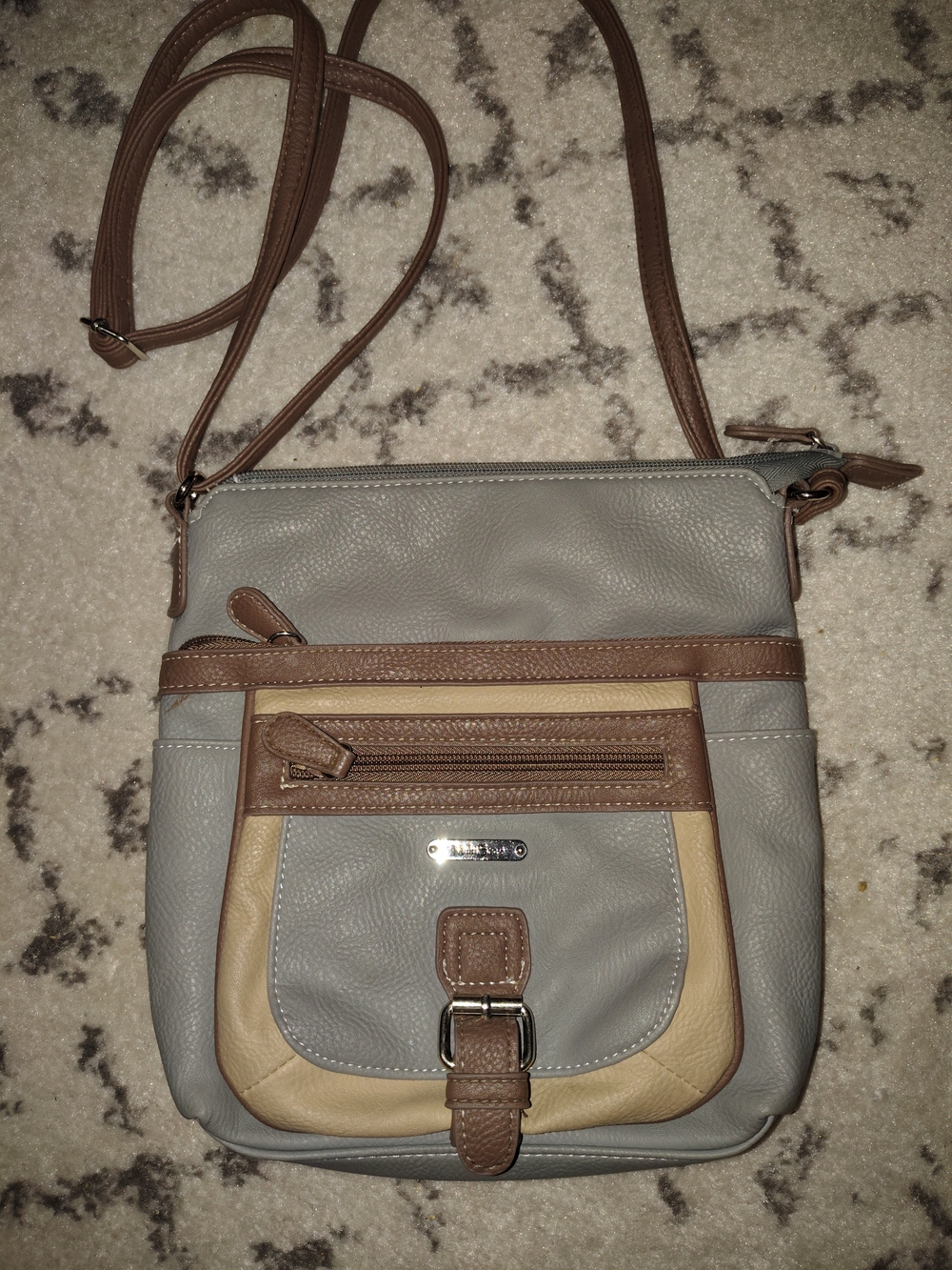 Crossbody Shoulder Bag in Gray and Brown - Unbranded